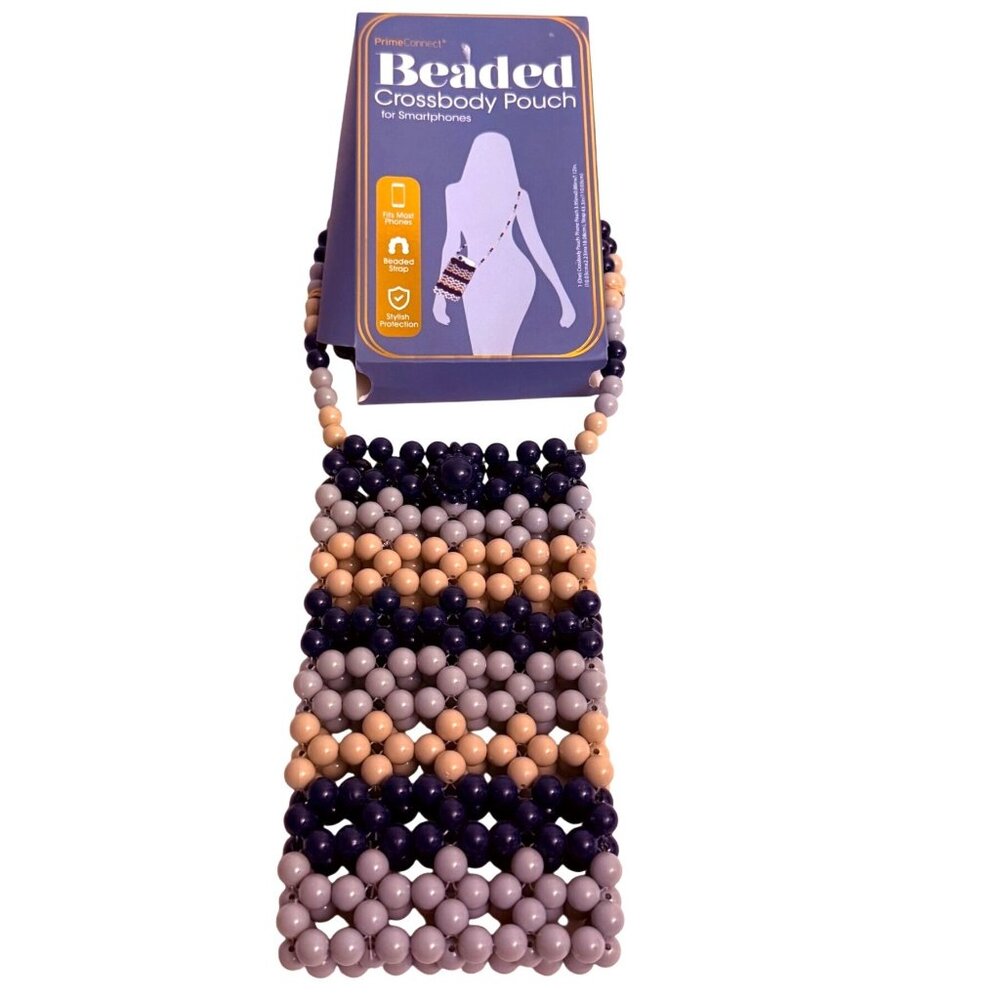 PrimeConnect Beaded Crossbody Pouch Smartphones Blue Gray Boho Y2K Phone Fashion